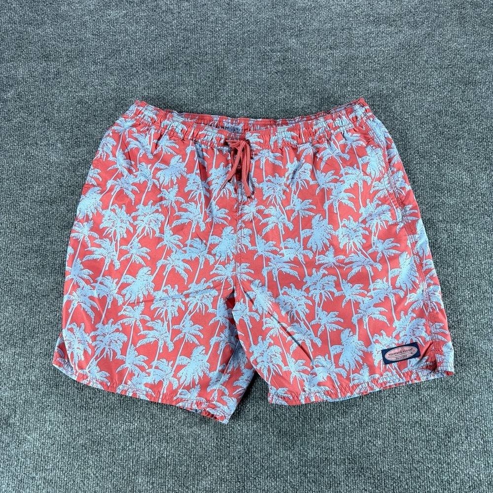 Vineyard Vines Mens Large Swim Trunks Red Palm Tree Mesh Lined Shorts Summer - Picture 1 of 8
